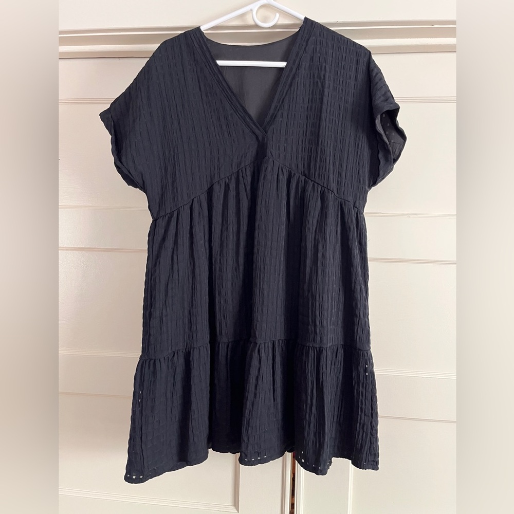 Black V-Neck Tiered Women's Dress